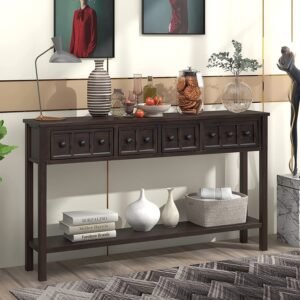 Rustic Console Table with Drawers and Shelf