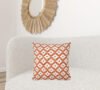 20" X 20" Orange And White 100% Cotton Geometric Zippered Pillow