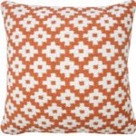 20" X 20" Orange And White 100% Cotton Geometric Zippered Pillow