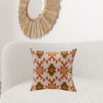 20" X 20" Orange 100% Cotton Geometric Zippered Pillow