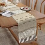 Boho Chevron Table Runner | Cream & Brown Cotton Woven Runner | 13x74" (33x188cm)