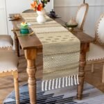 Boho Chevron Table Runner | Cream & Brown Cotton Woven Runner | 13x74" (33x188cm)