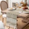Boho Chevron Table Runner | Cream & Brown Cotton Woven Runner | 13x74" (33x188cm)