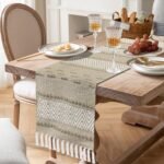 Boho Chevron Table Runner | Cream & Brown Cotton Woven Runner | 13x74" (33x188cm)