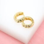 18K Gold Filled Thick Huggies Earrings With Slanted Clear CZ Cubic Zirconia Stones